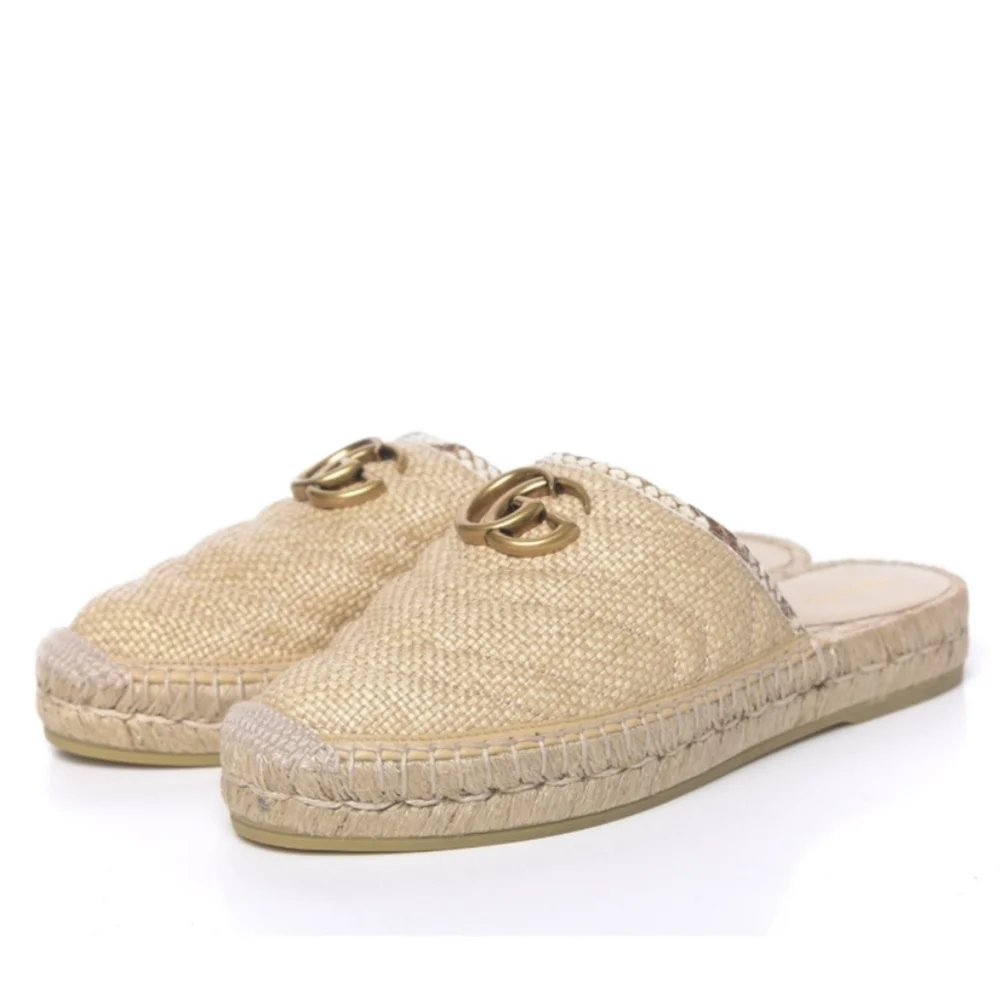 Gucci Straw Elaphe Matelasse GG marmont espadrille slides mules - Picture 2 of 10